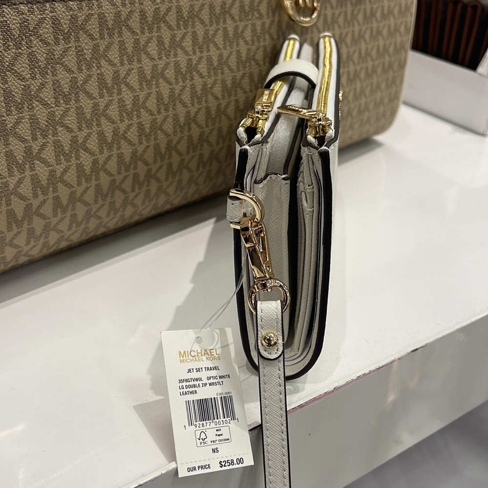 MICHAEL KORS LARGE DOUBLE ZIP WRISTLET WALLET PHONE CASE CLUTCH 
Optic White - Picture 9 of 16